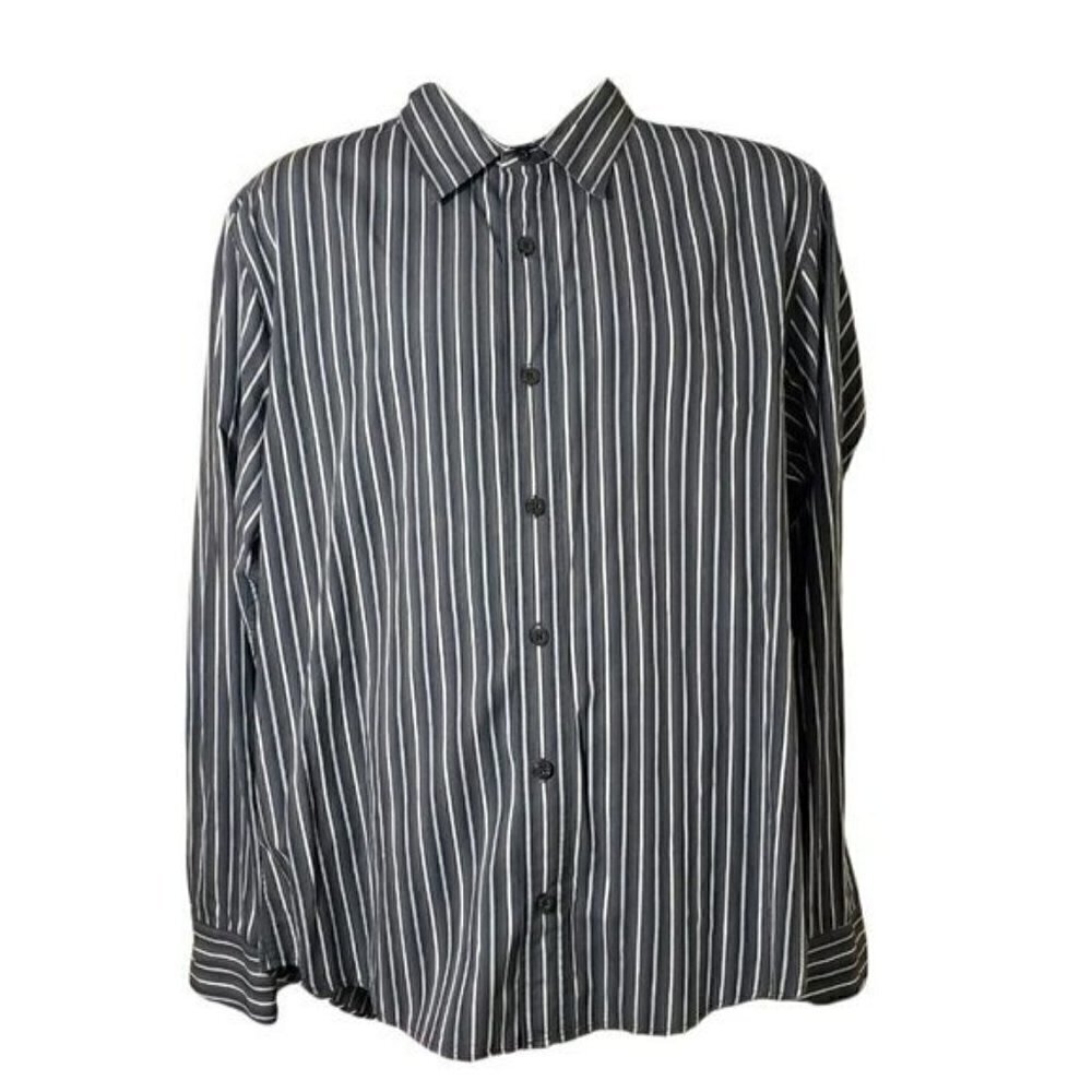 ☀ BKE Mens Gray Striped Contour Fit Long Sleeve